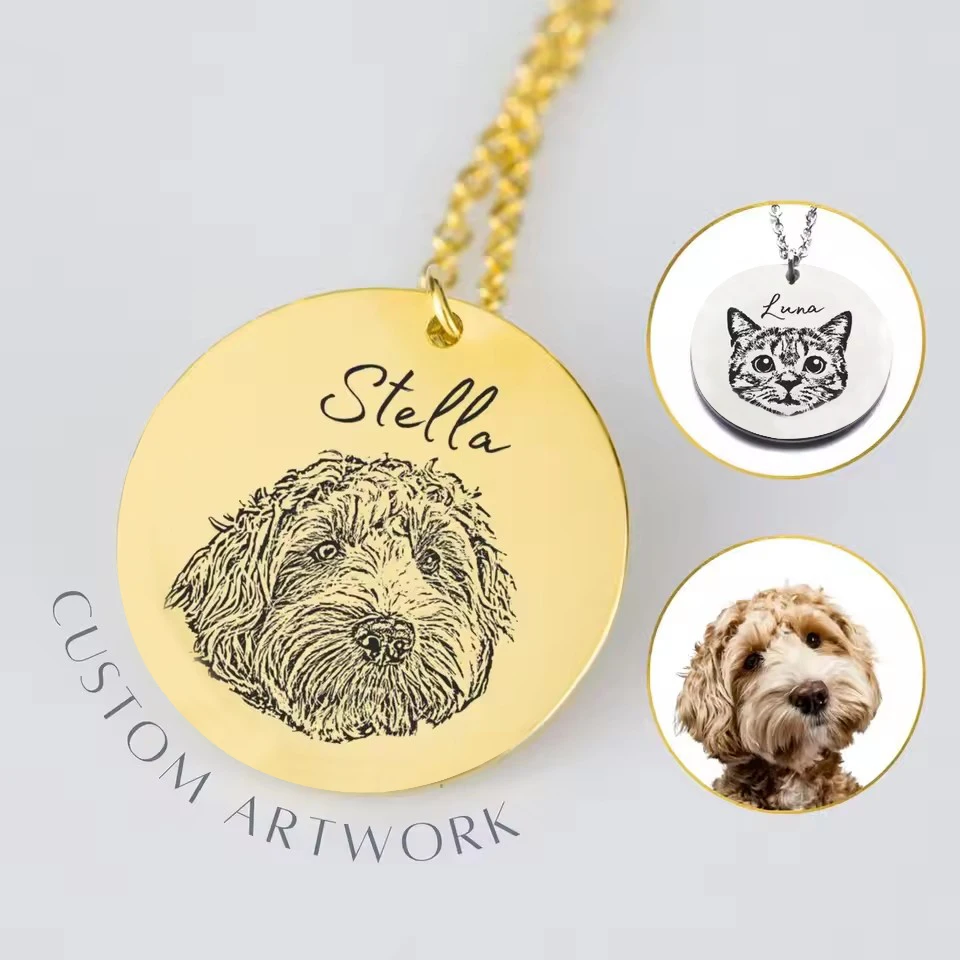 

Custom Pet Necklace Personalized Photo Name Disc Pendants Memorial Necklaces Pet Remembrance Jewelry Gifts