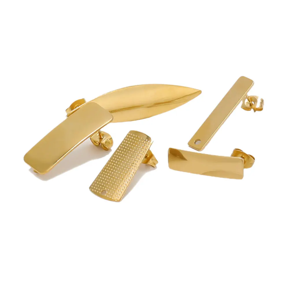 10Pcs Gold สีสแตนเลสรูปทรงเรขาคณิต Push-Back ต่างหูเม็ดกลมต่างหูการตั้งค่าผลการค้นหาเครื่องประดับ DIY ทำ