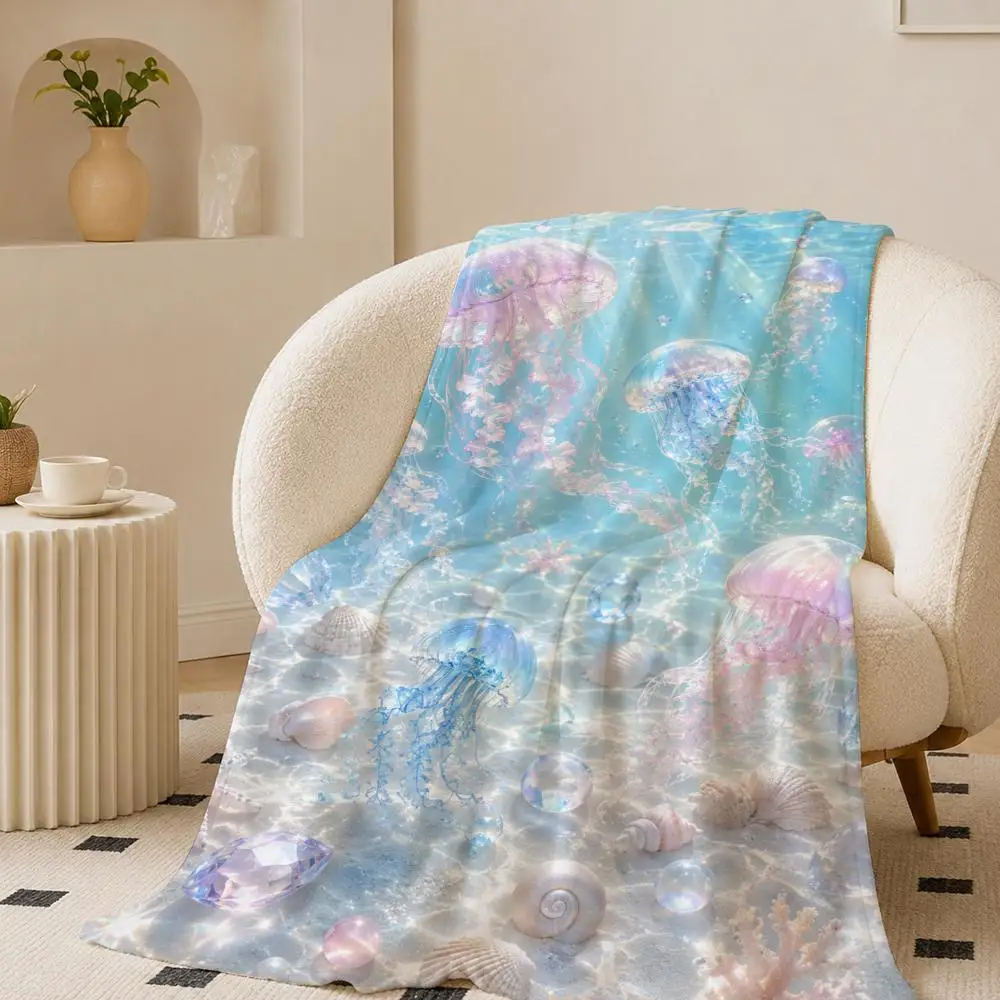 Dreamy Seashell Art Throw 240g flannel blanket, suitable for sofas, beds, offices, exquisite gift blankets
