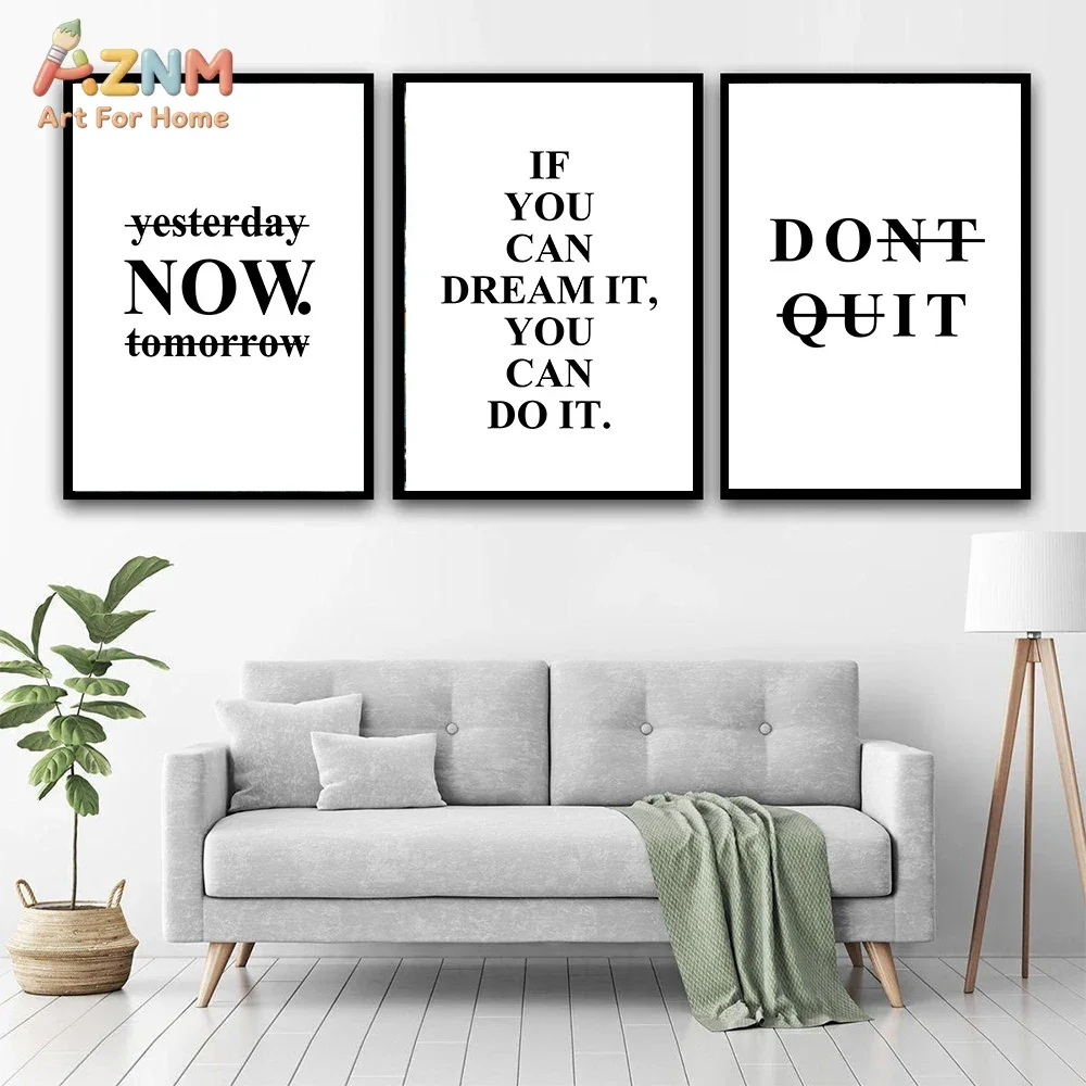 AZNM Frameless Canvas Poster Black White Motivational Quote Print, Don't Quit Inspirational Text Wall Art Picture for Office Stu