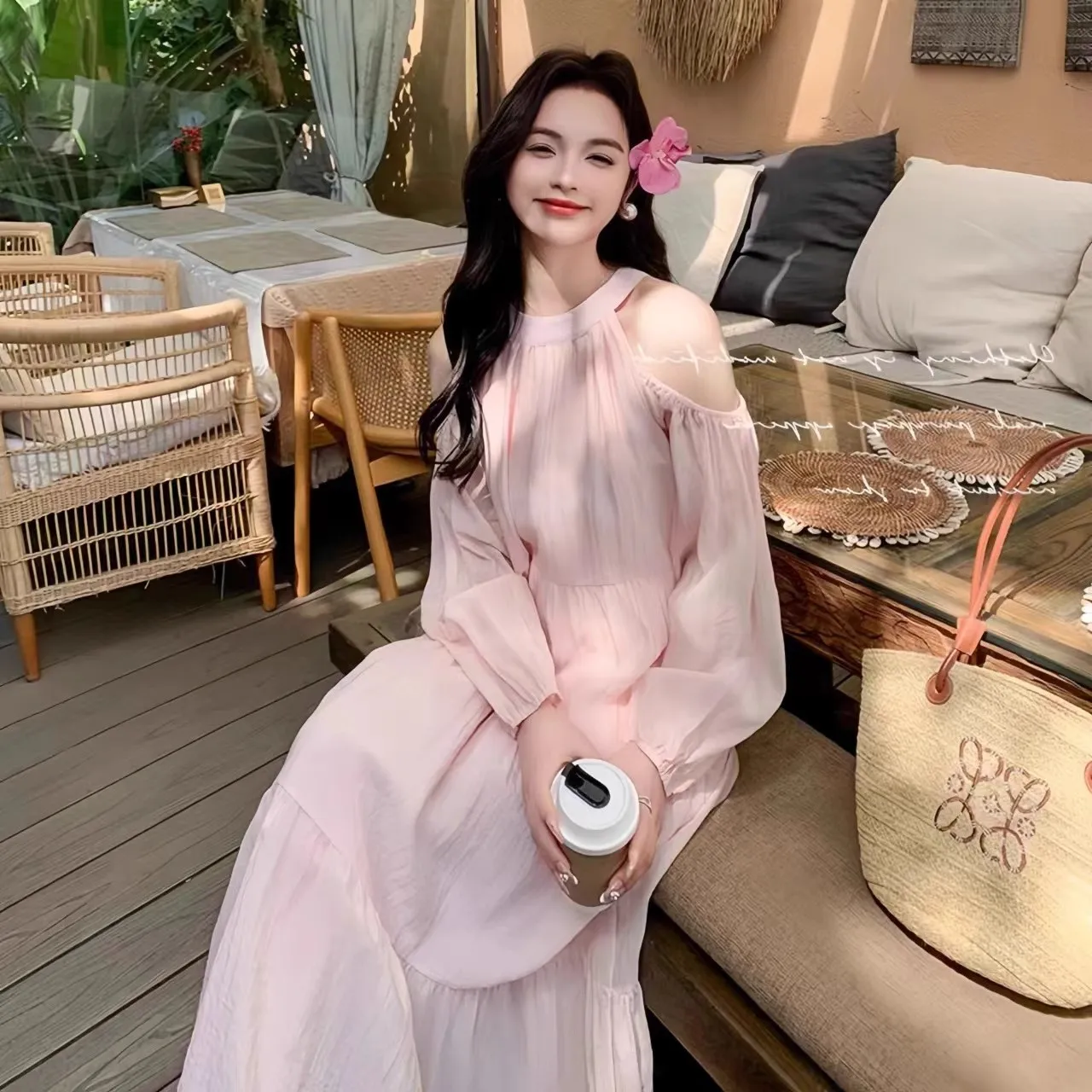 Abiti Abito da donna a maniche lunghe Ragazza giovane Primavera Raso intrecciato All-Match svasato senza vita oversize minimalista chic stile Y2K