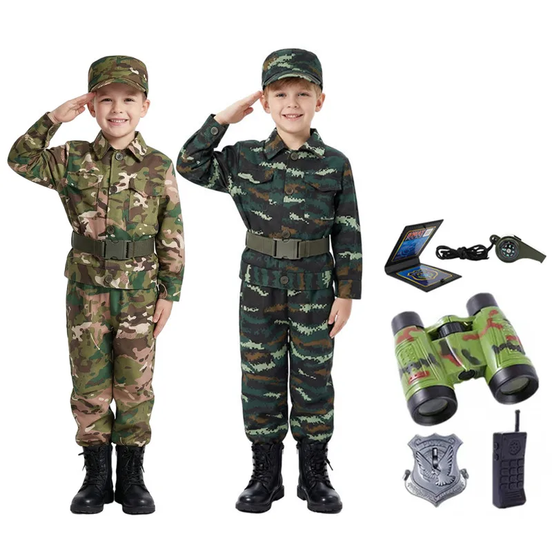 Ensemble de vêtements de camouflage pour garçons avec accessoires, vêtements de fête uniques pour les fêtes, les spectacles scolaires comprend des cadeaux jouets