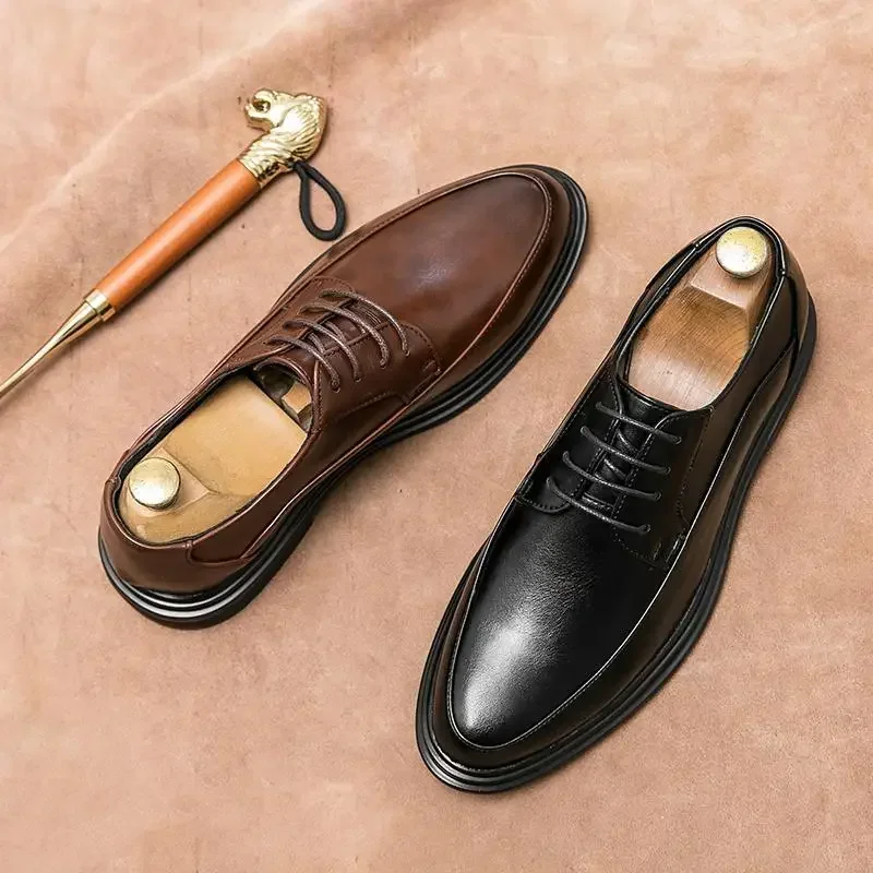 Classic Leather Shoes Men's Casual Big Head Derby Hong Kong Style Suit Young Hair Stylist Dress Party Men's Shoes