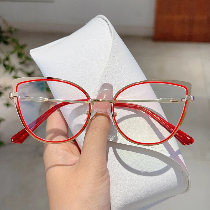 Kammpt Luxusmarke hochwertige Rahmen Frauen trend ige Retro-Metall brille blaues Licht blockiert Vintage Cat Eye Dekor Brillen