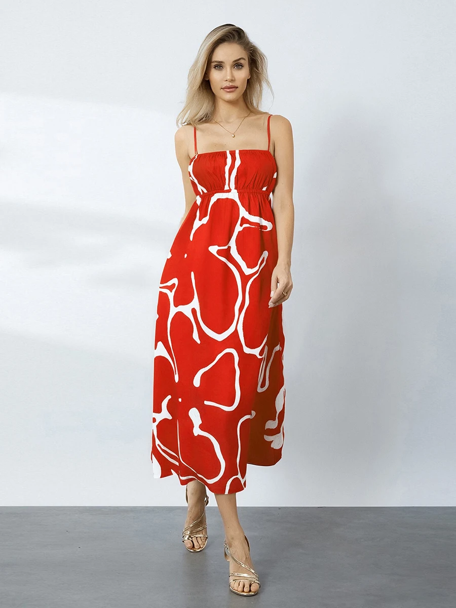 ผู้หญิงยาว Cami ชุดแฟชั่นพิมพ์สปาเก็ตตี้หลวมชุดคลุมท้องสําหรับฤดูร้อน