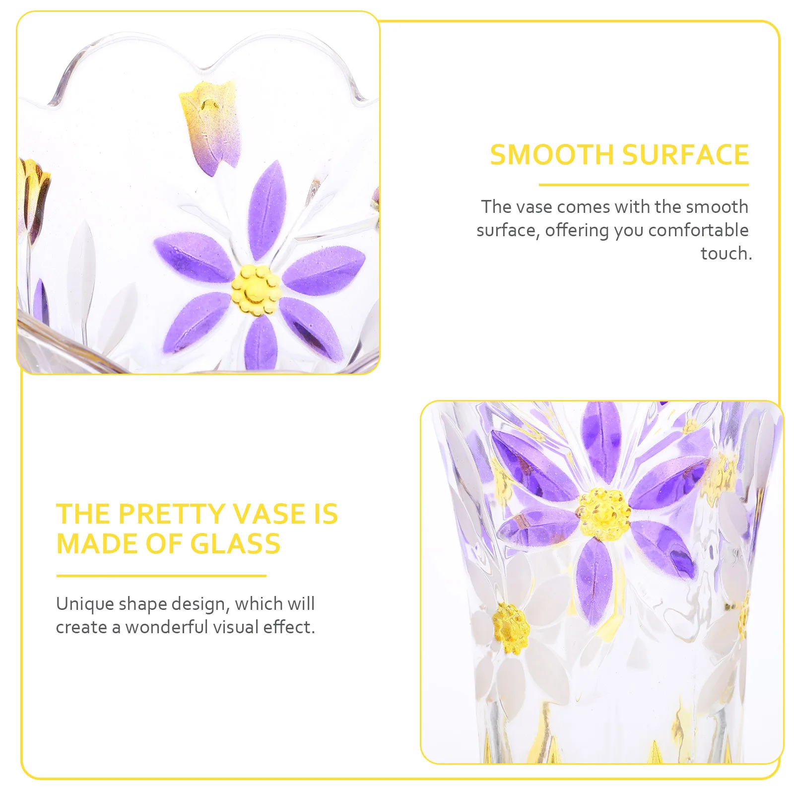 

Thickened Crystal Glass Flower Vase Hand Polished Smooth Surface Flat Bottom Desktop Vase for Home Garden Balcony