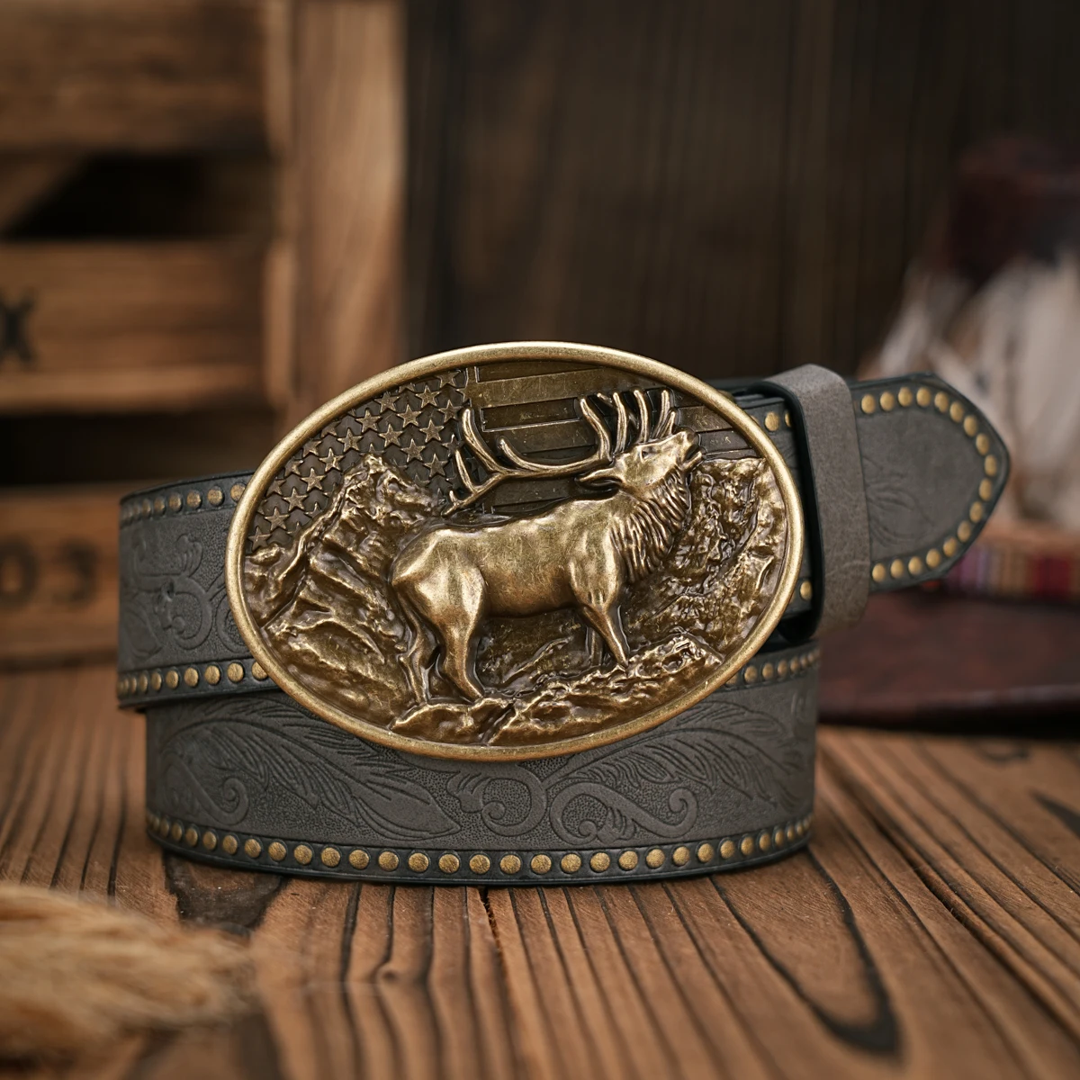 Herren - Damen - Western-Denim - PU-Leder - Gürtel - Vintage-Jeans mit geschnitzter Schnalle – Detail 7