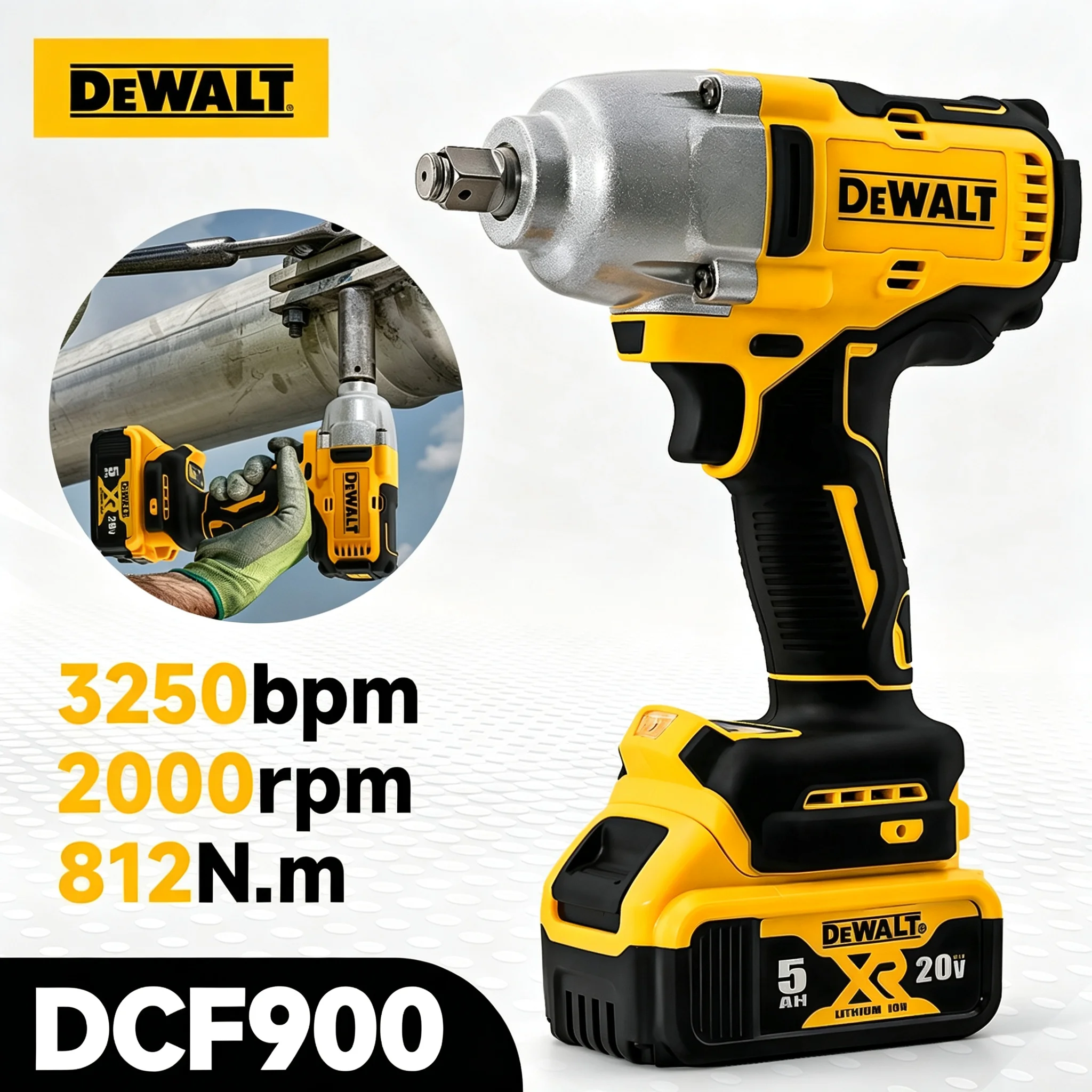 Dewalt DCF900 Cordless Brushless Impact Wrench 20V Heavy-Duty High Torque Wireless Electric Tool  Scaffolding Automotive Repair