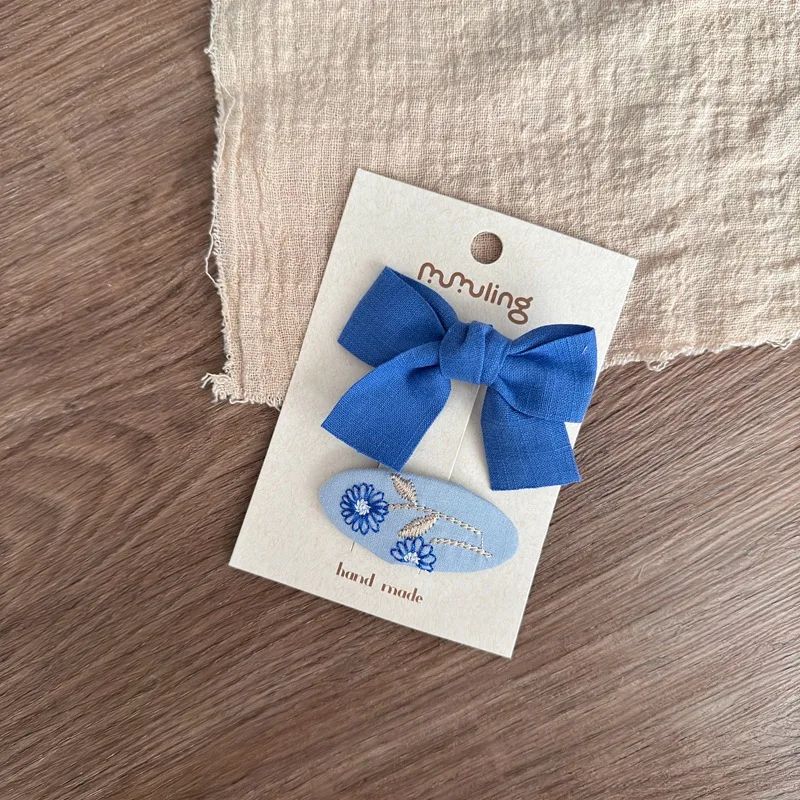 2 قطعة/المجموعة الحلو فتاة صغيرة Bowknot مقاطع الشعر بلون صغير الاطفال التطريز المشابك الأميرة الطفل المشبك إكسسوارات الشعر