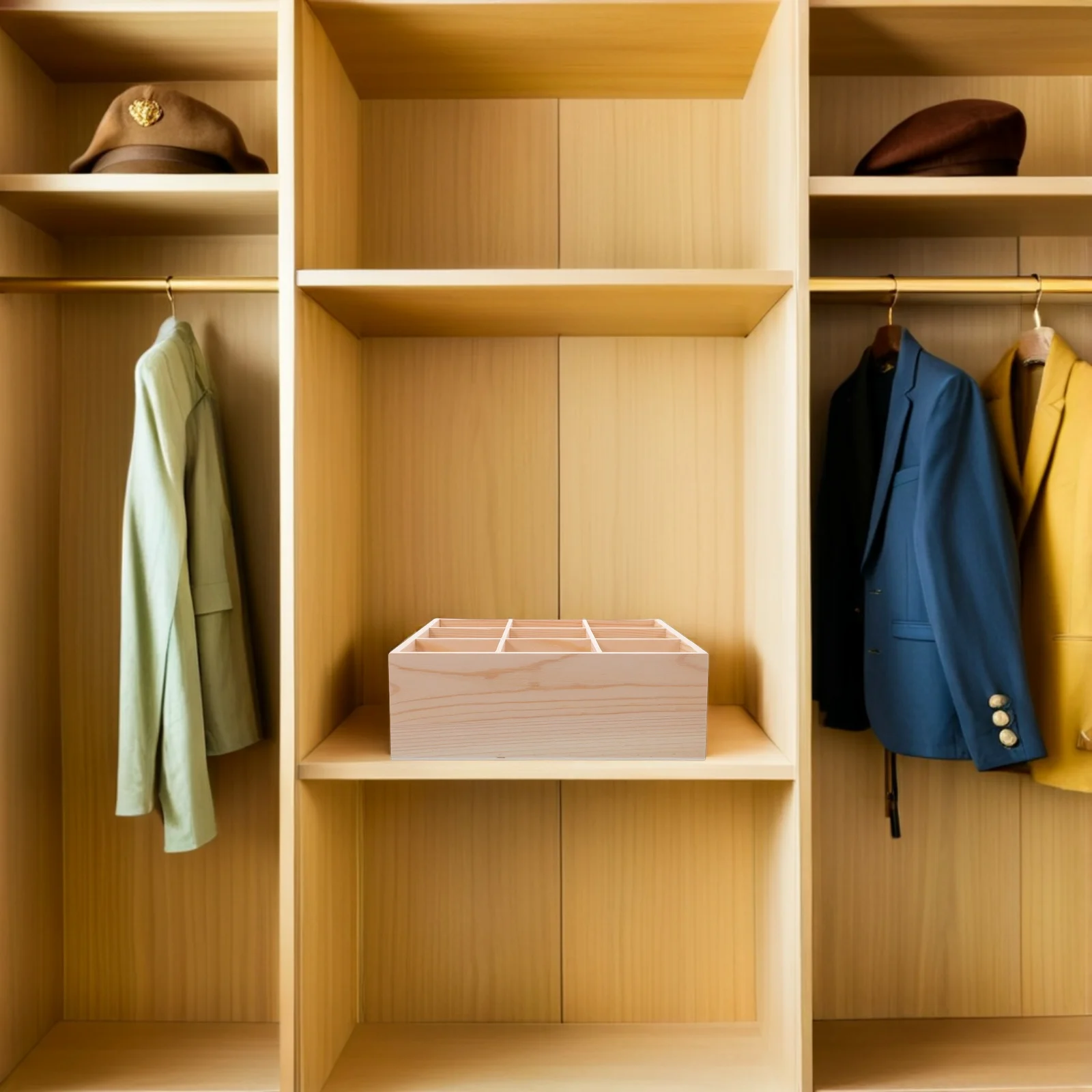 

Wooden Storage Box With 9 Compartments Desktop Organizer Tray For Home Office Kitchen Jewelry Cutlery Makeup Bead Supplies