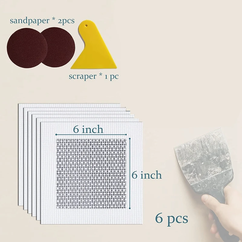 1Set Aluminum + Fiber Wall Surface Repair Wall Hole Repair Kit Drywall Repair Kit With Sandpaper 6 Inches