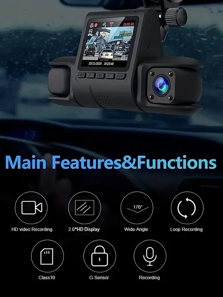 3 Lens Car DVR Dash Cam HD 1080P Dash Camera G-Sensor Auto Video Recorder 24H Parking Monitoring Dashcam Car Front Rear Camera