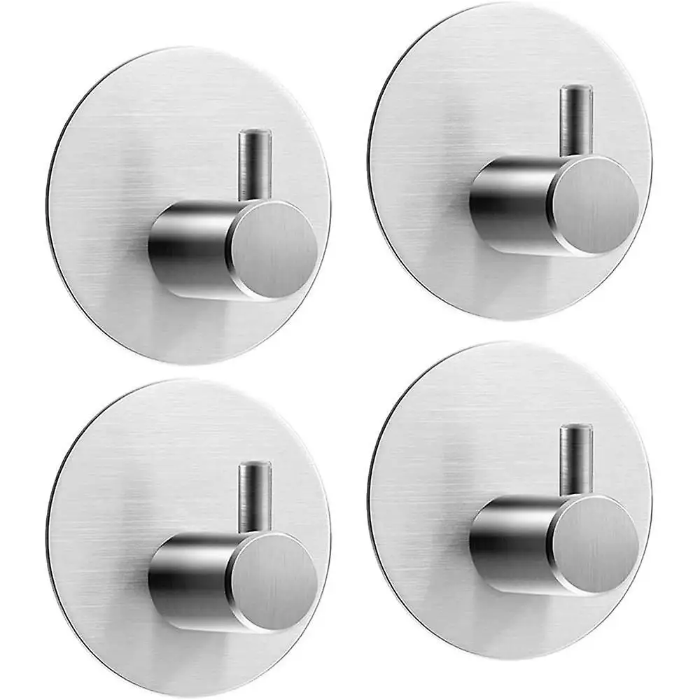 4 Self-adhesive Towel Round Bathrobe Wall Hooks Bathroom Kitchen Towel Rack Stainless Steel Hooks No Drilling