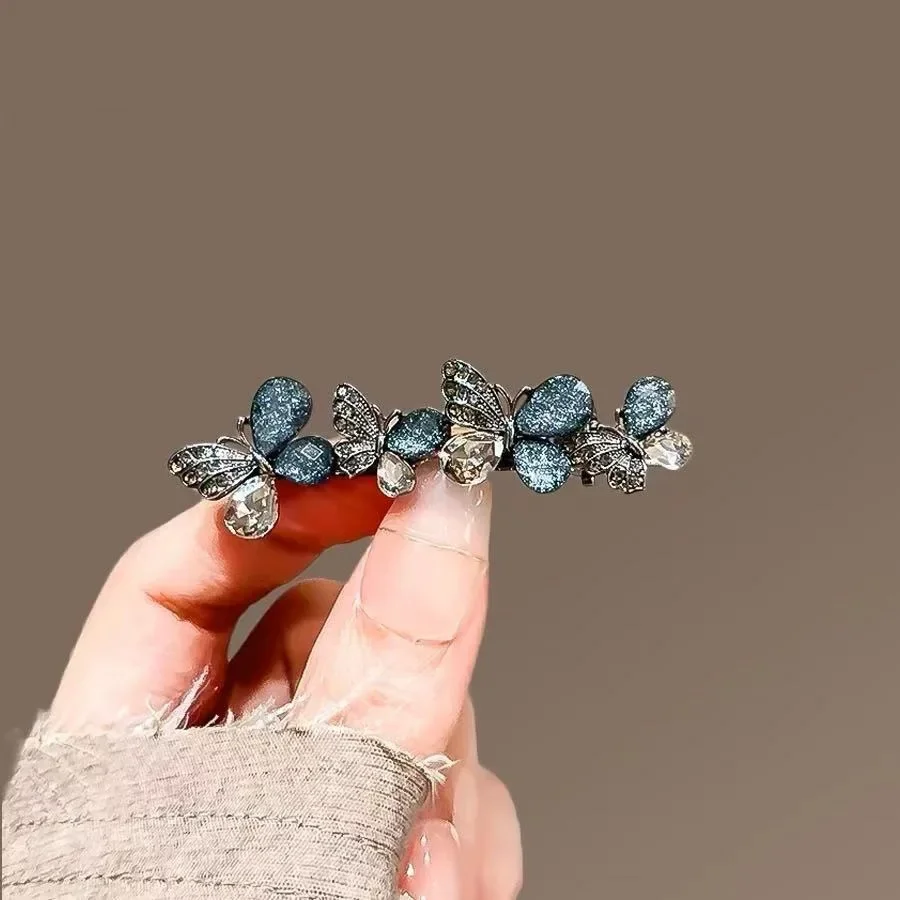 Fee Kristall Strass Schmetterling Ein-wort Haarnadel High-end-frauen Pony Seite Clip Legierung Entenschnabel Haar Clip haar Zubehör