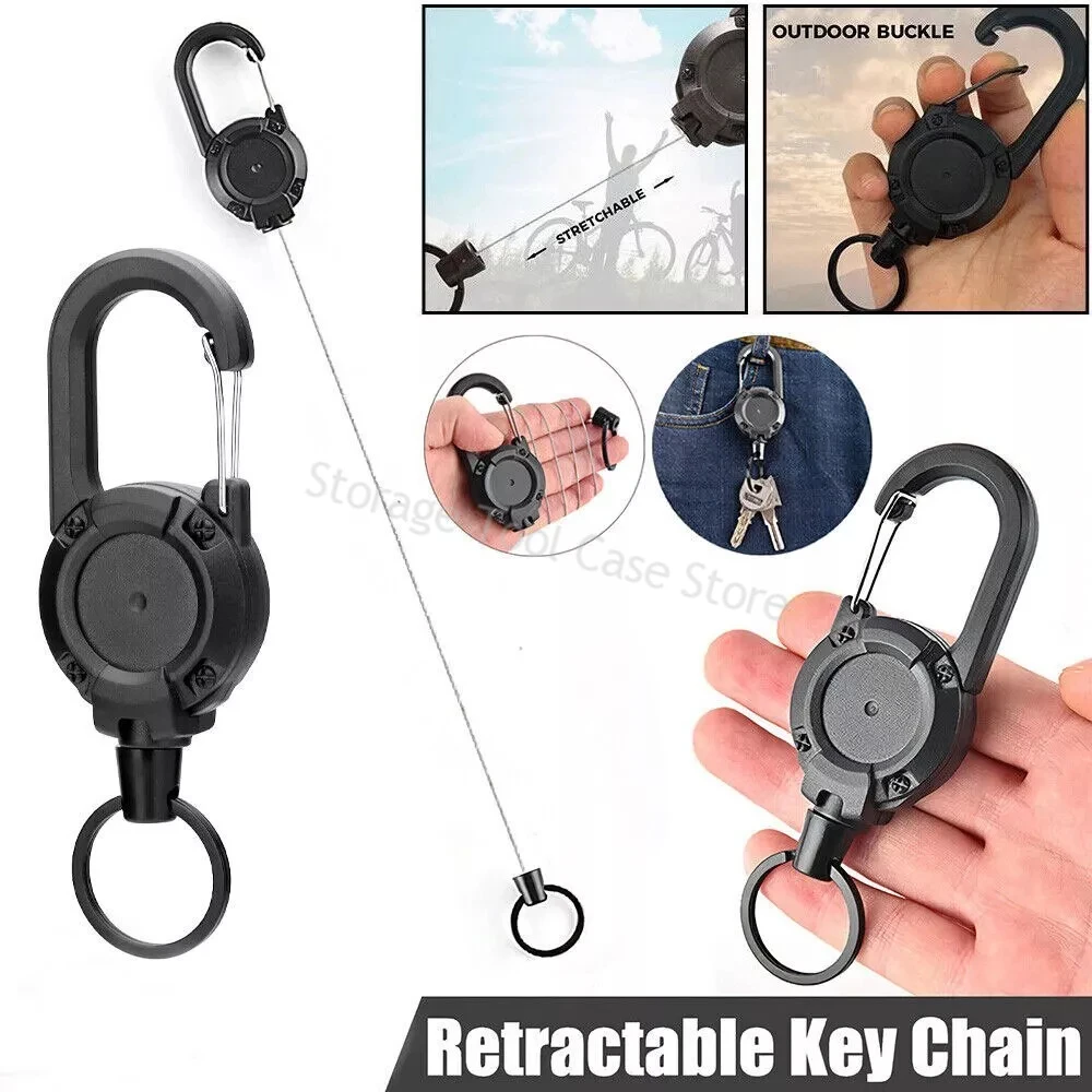 Outdoor Retractable Wire Rope Reel Retractable Keychain Anti Lost Sporty Retractable Key Ring Elastic Carabiner Keychain