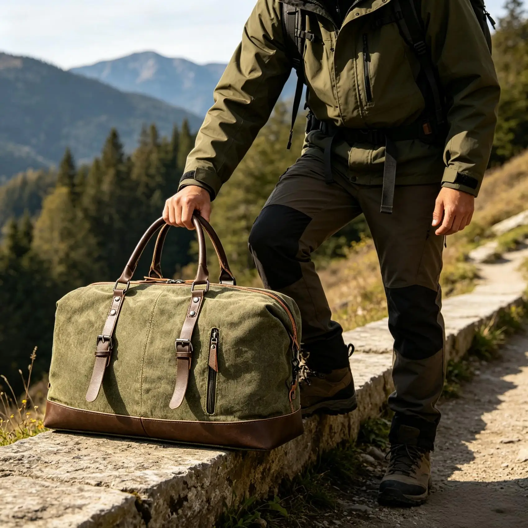 Hot Pick Vintage Waxed Canvas Leather Duffle Bag Large-capacity Weekender Bag for Travel Camping & Gym Use bag