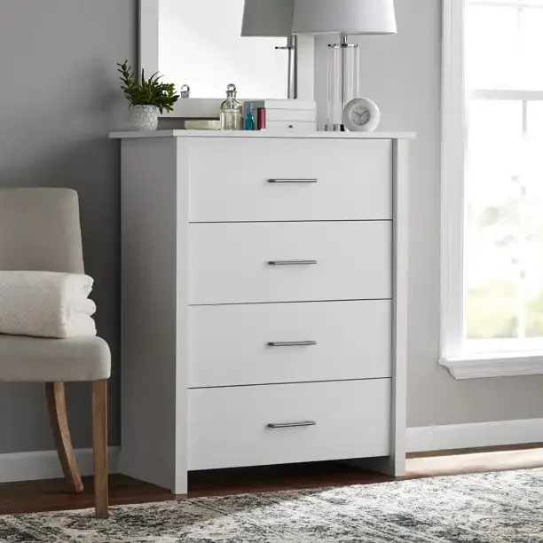 Modern Hillside 4-Drawer Dresser, White Finish