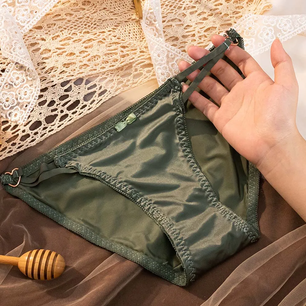 Unterwäsche Einfarbig Damen Satin Höschen Low-rise Licht Luxus Dreieck Tanga Baumwolle Weiche Frauen Slip Frauen Mädchen