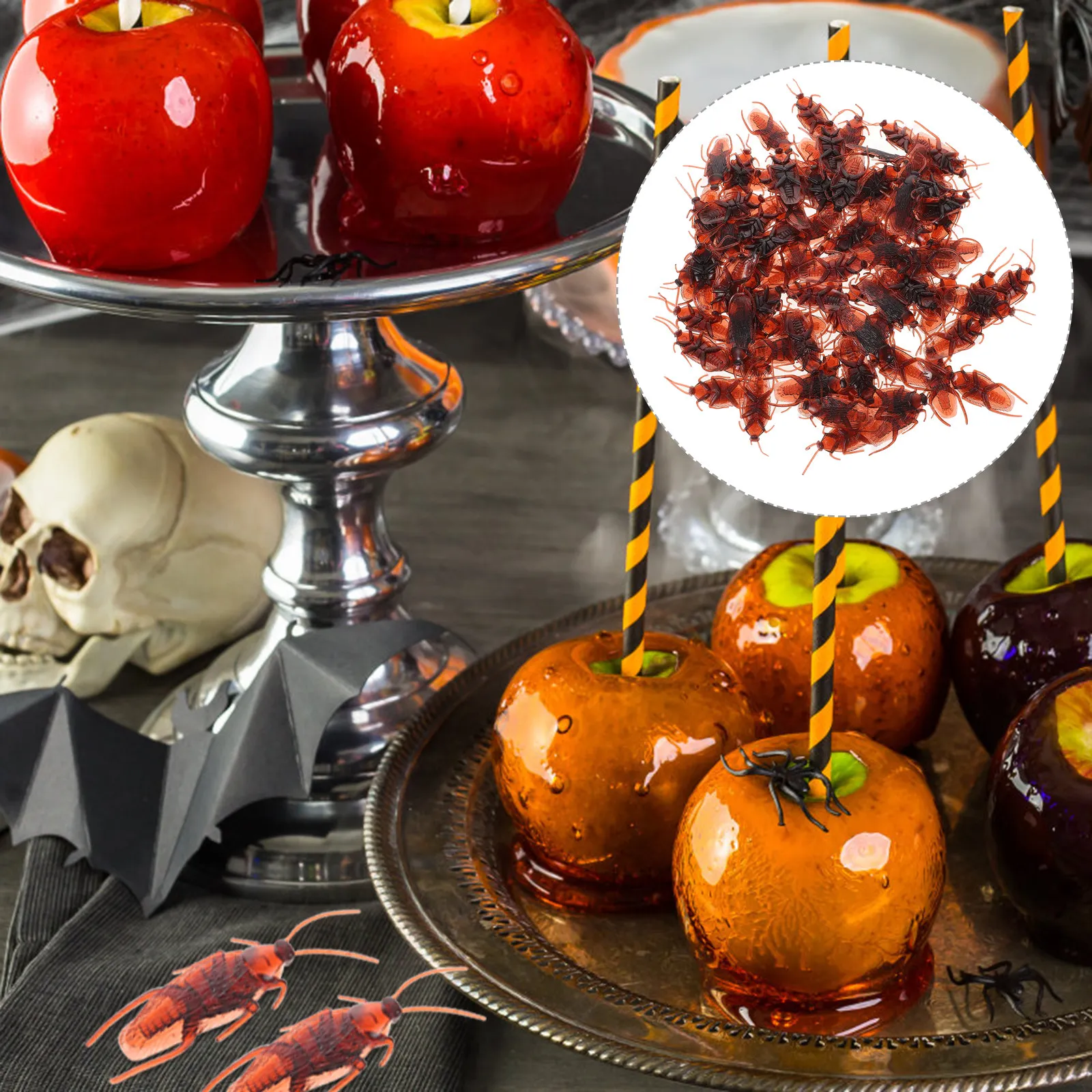 

100Pcs Realistic Fake Roach Prank Bugs Plastic Cockroach Props for Halloween Party Scare Prank Fun Buffet Table Joke Trick