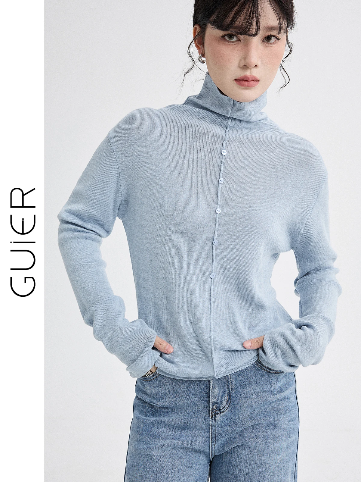 

Женский повседневный зимний топ Guier High Ne Knitted Base Layer с лоскутным узором, комфортный, эластичный, облегающий, с длинными рукавами