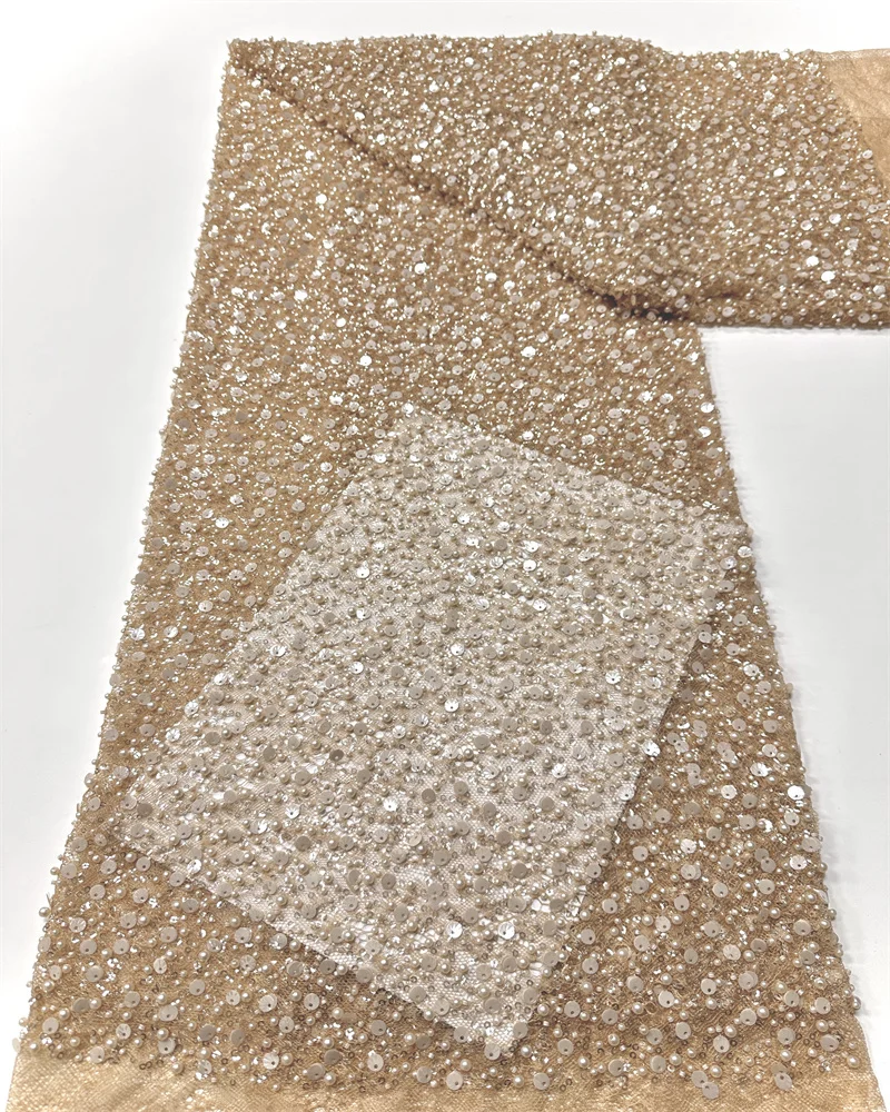 

Роскошные бусины, кружево в африканском стиле, высокое качество, 5 ярдов, ткань ручной работы с блестками, Нигерия для вечернего платья