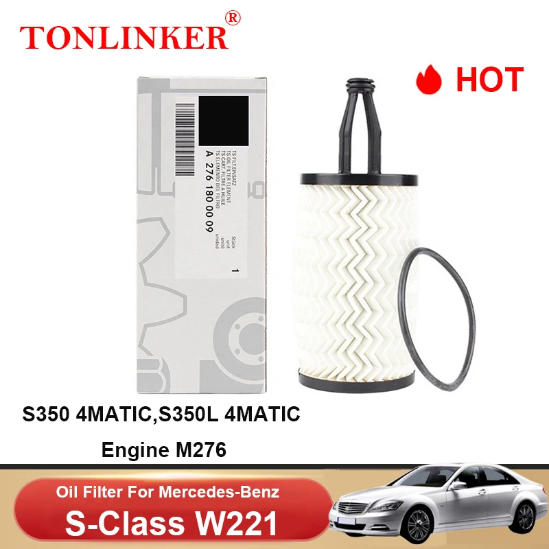 

TONLINKER Oil Filter A2761800009 For Mercedes Benz S Class W221 2009 2010 2011 2012 2013 S350 S350L 4MATIC Car Accessories Goods