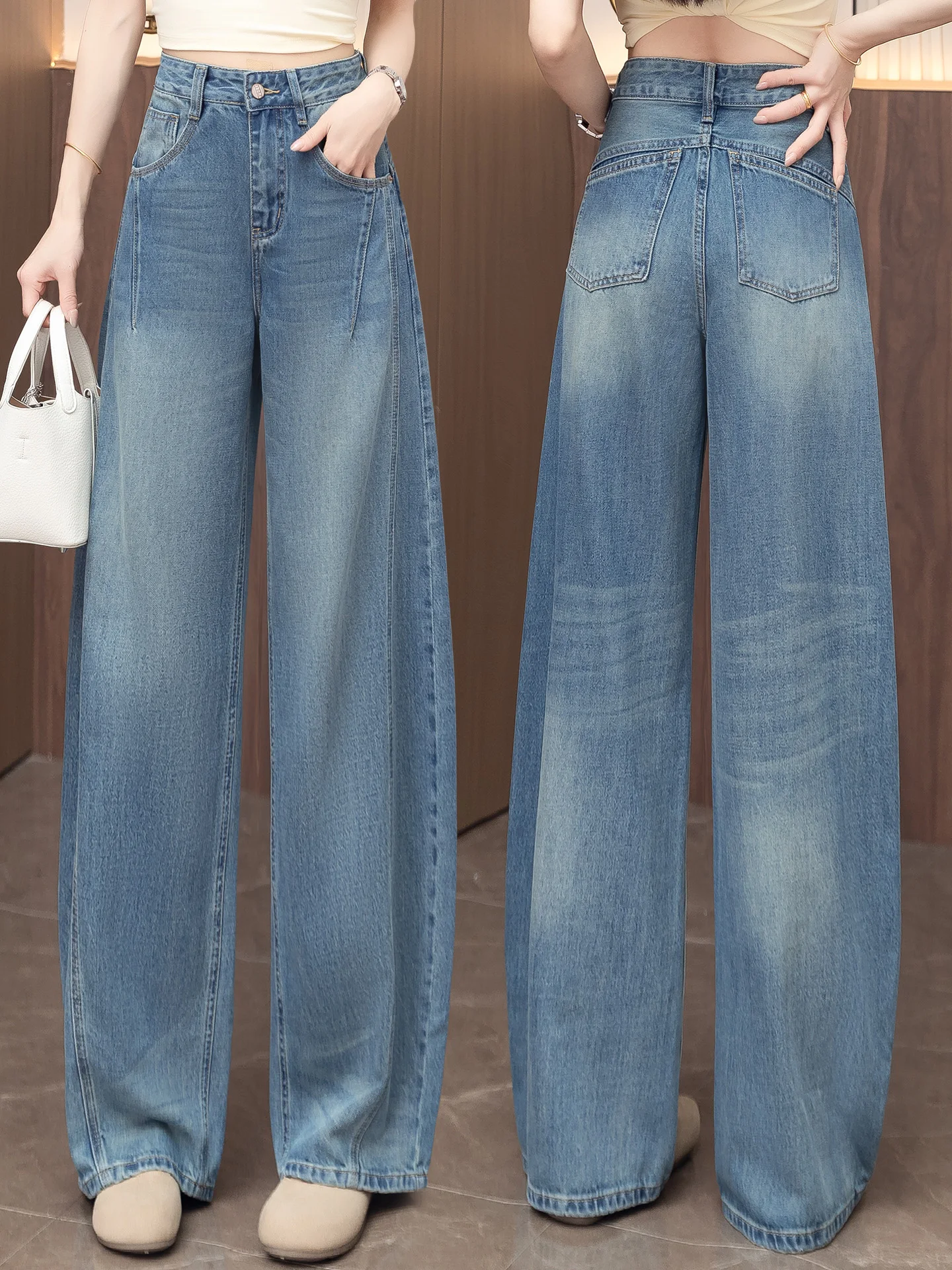 

Slimming High Waist Wide Leg Jeans Women's Summer Thin New Style Knife Casual Cotton Polyester Lyocell Fiber Jeans