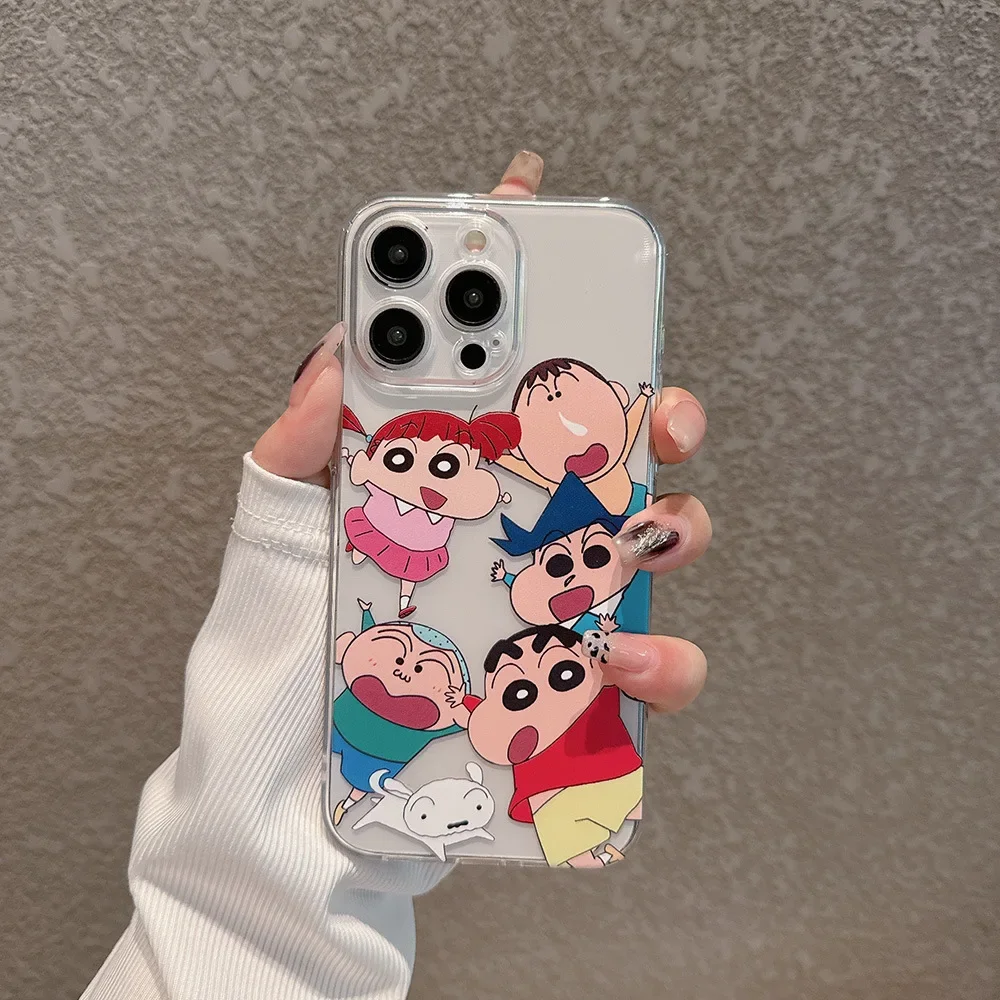 Coque de téléphone transparente en TPU souple, motif Crayon Shin-chan, style anime japonais mignon, pour iPhone 17 16 15 14 13 12 11 Pro Max