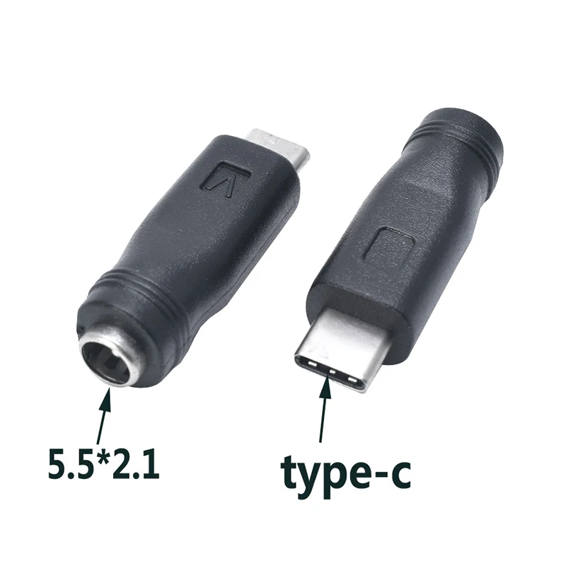 1pc  Plug converter Type-C power adapter DC5.5X2.1 2.5 turn USBC