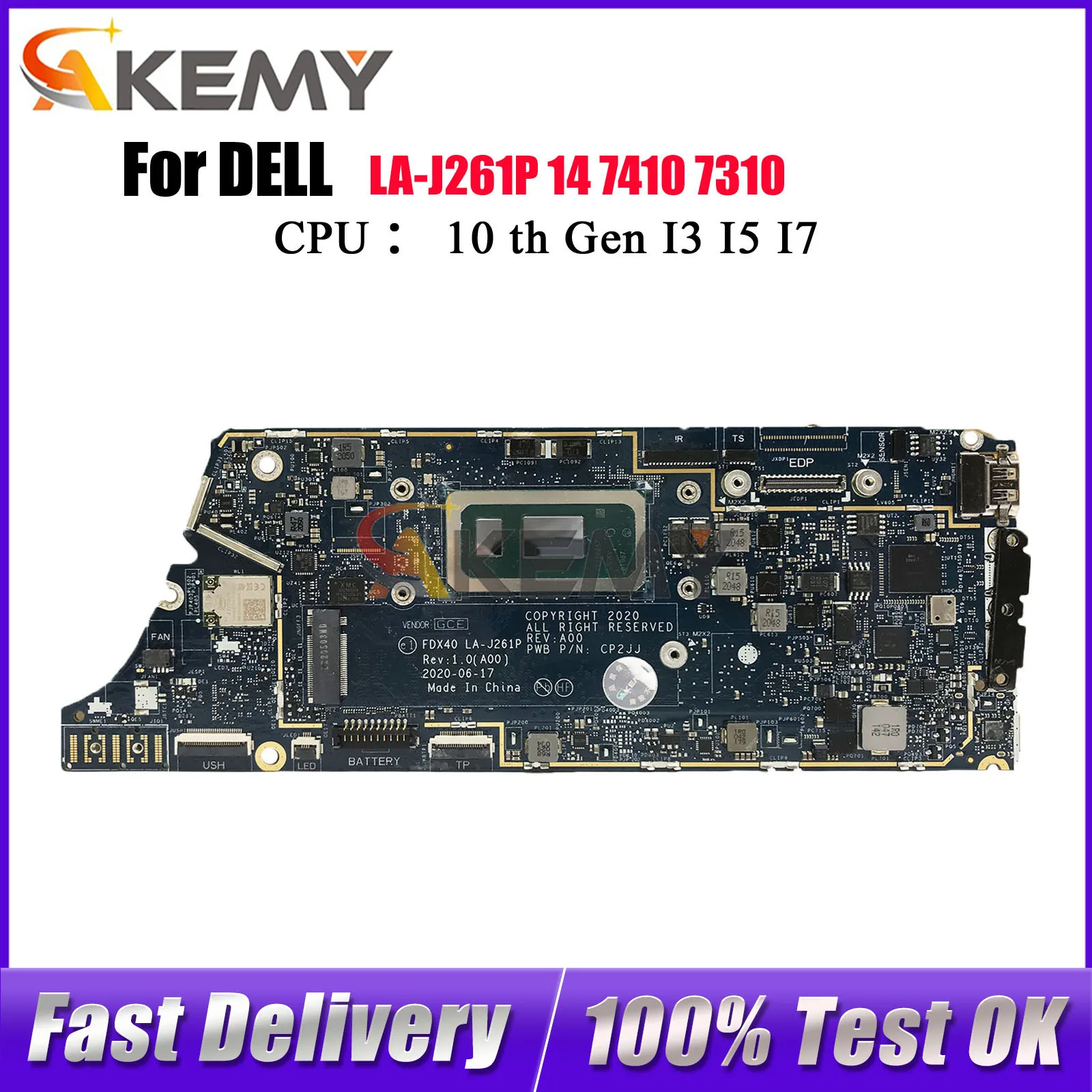

For DELL Latitude 7310 7410 Notebook Mainboard LA-J261P with I5 I7 10th CPU CN-0GYV1X 04J6CM 00N7RN 0XF8WR 100% Fully Tested