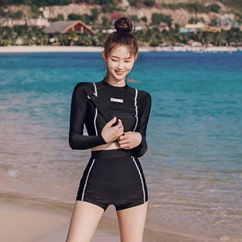 한국 스포츠 분리 여성 래쉬가드 섹시한 여성 수영복, 소매 포함 여성 수영복, 피트니스 여성 서핑 래쉬가드