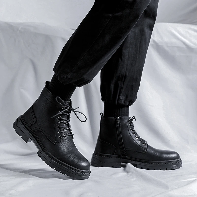 

mens casual original leather boots business office formal dress shoes lace-up cowboy platform boot gentleman ankle botas hombre
