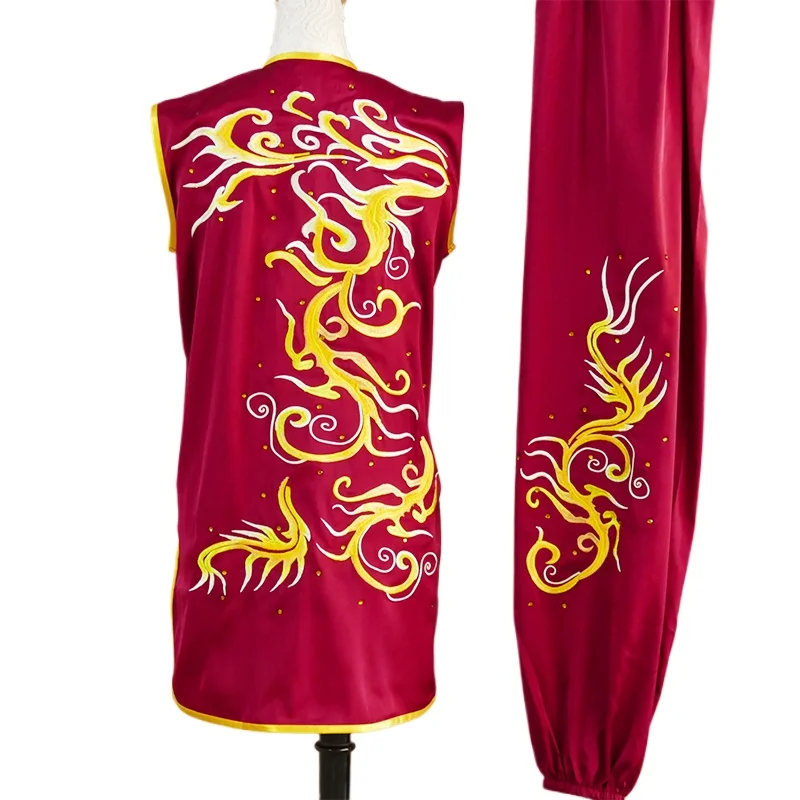 Custom Tailored Kung Fu Long Fist and Tai Chi Martial Arts Uniform for Competition Embroidered Wine red Clothes