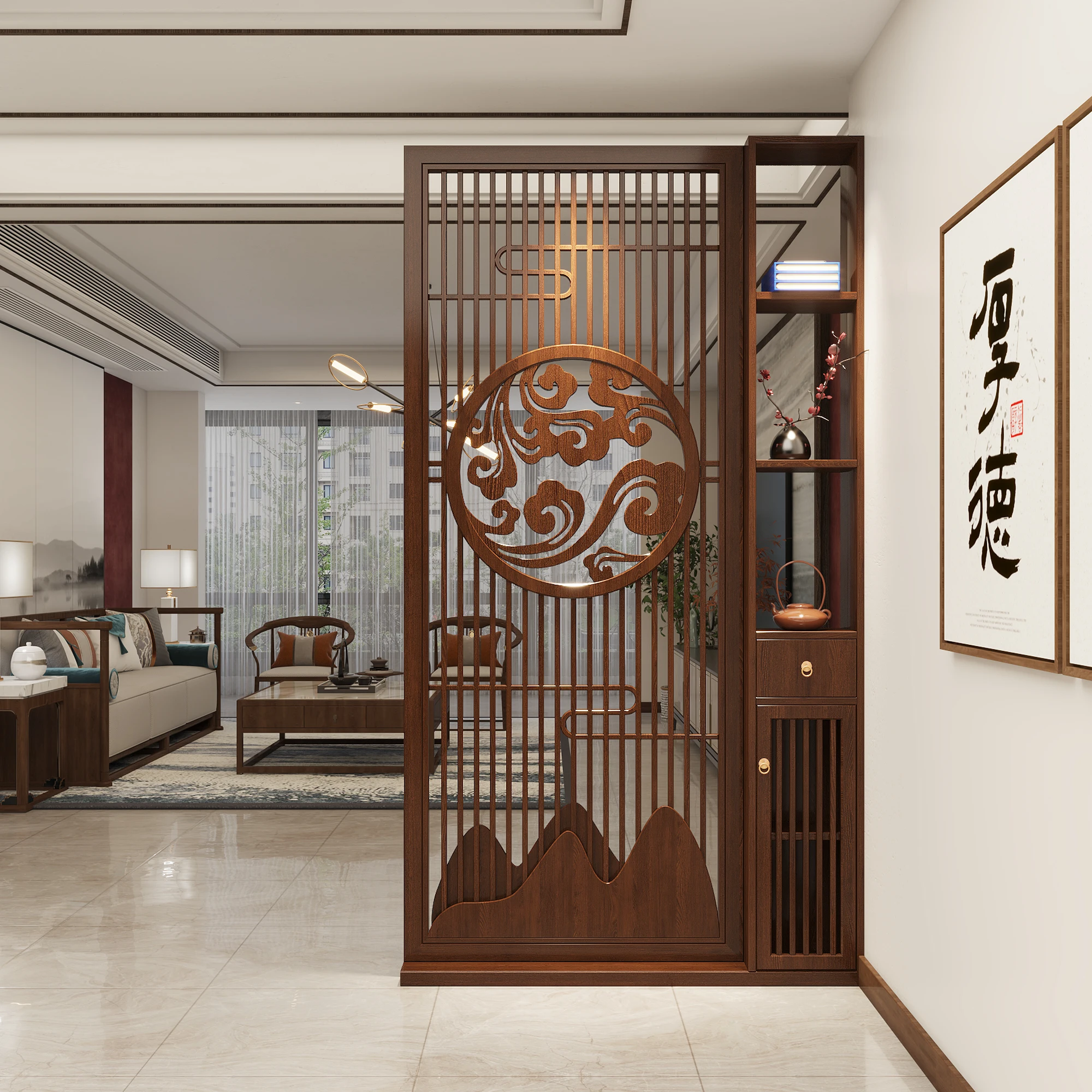 Solid wood screen partition living room 2026 new porch cabinet entrance door Feng Shui blocking rack