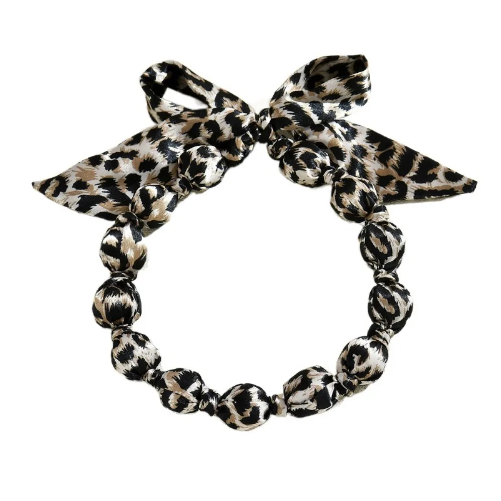 

Floral Printed Women Scarf Necklace Bowknot Soft Retro Leopard Print Choker Lightweight Versatile Clavicle Collar Spring Summer
