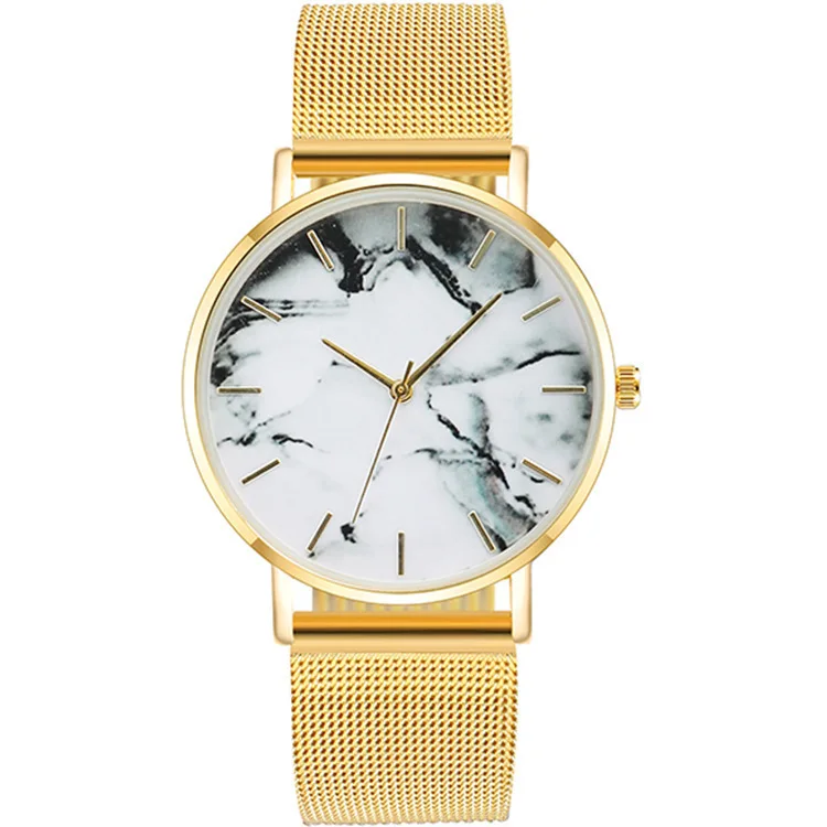 Alloy Mesh Strap Quartz Watch, Fashionable Marble Quartz Watch, Men's and Women's Business Watch，Neutral Quartz Wristwatches