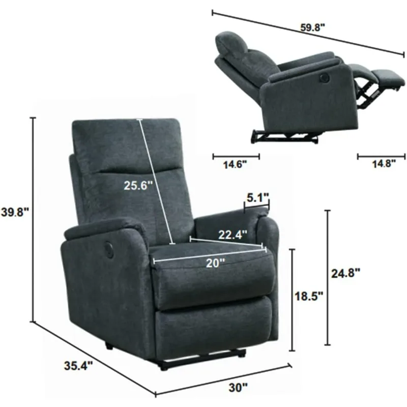 INMOZATA Lazy Boy Recliner Chair Power Recliners with USB Port, Fabric Lounge Reclining Single Sofa, Comfy Living Room Home Thea