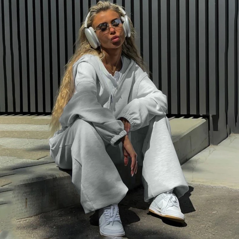 Tornova Casual Felpa con cappuccio Tuta sportiva per le donne Cappotto corto con cerniera 2025 Autunno Nuovi pantaloni al gamba Abito Casual Allentato Lady Tracksui
