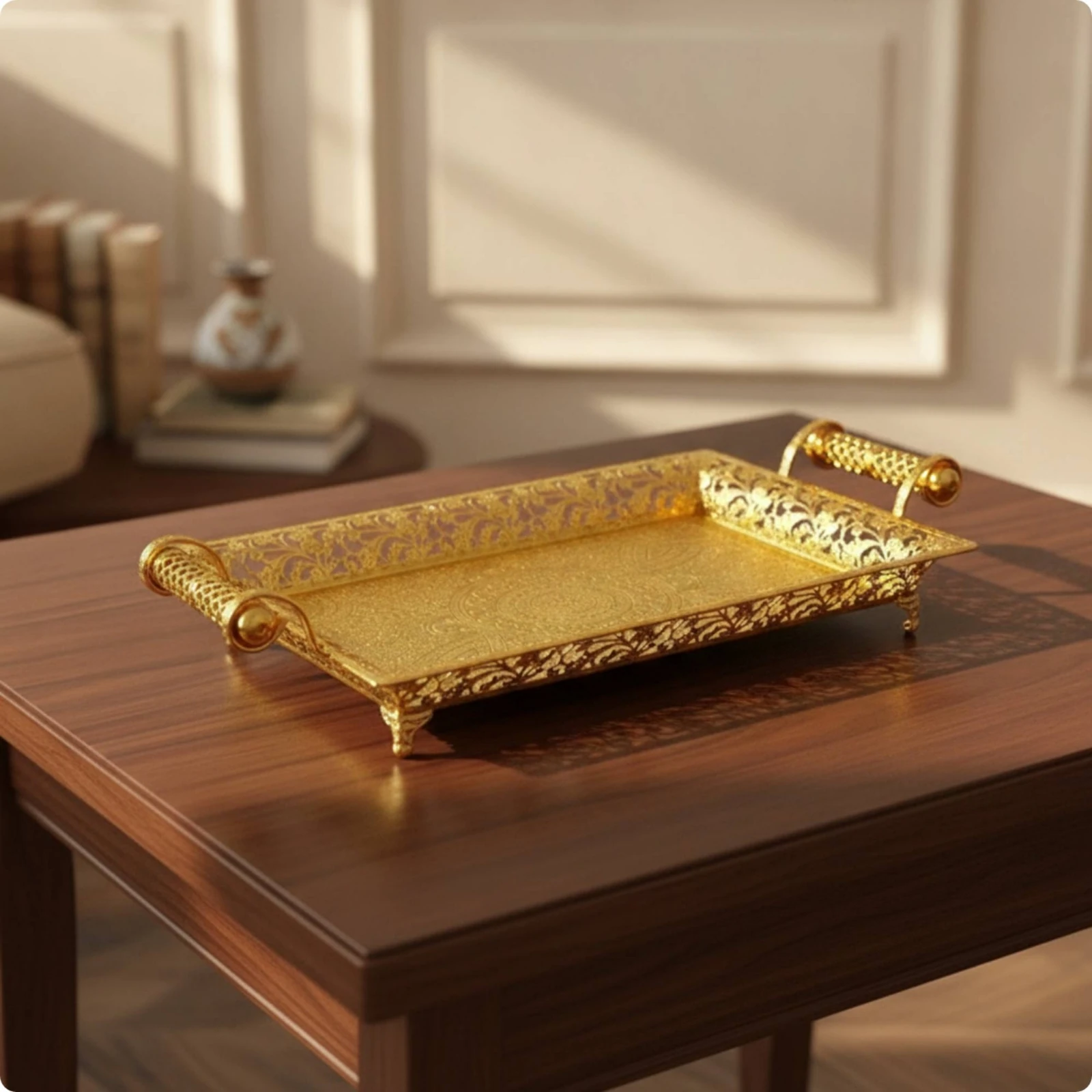 Decorative Tray with Metal Handles Elegant Decorative Tray Platter Sophisticated Versatile for Hosts, Dining Room, Tea Time