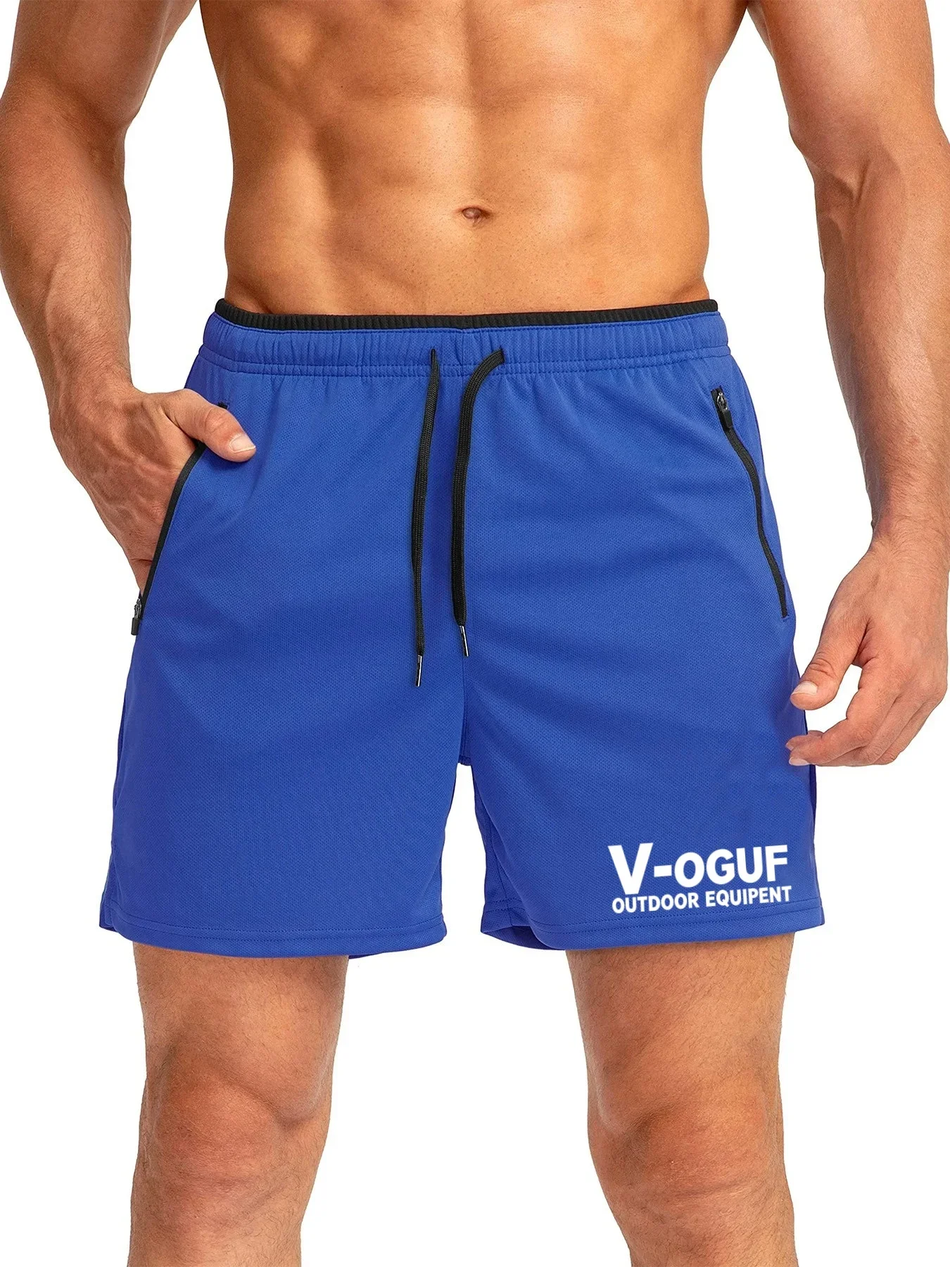 Men Quick Dry Sports Shorts Zipper Pocket Drawstring Workout Running Gym Athletic Short Pants Outdoor Casual Short Trousers