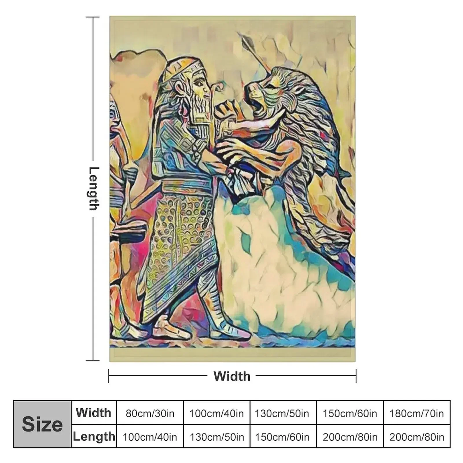 Ancient Assyrian Lion Hunting Throw Blanket couch cozy soft plush fuzzy picnic outdoor blanket