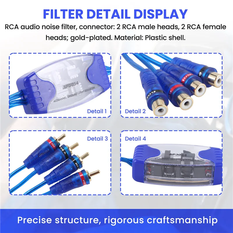 M93K-4-Channel Rca Audio Noise Filter Suppressor Ground Loop Isolator Car Stereo 50W