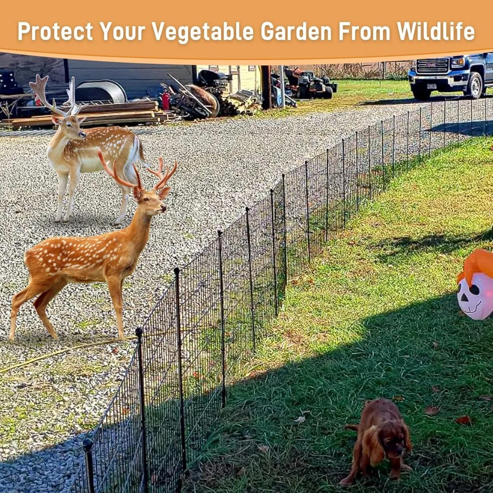 12 لوحة سياج حديقة مزخرف للفناء، 32 بوصة (ارتفاع) × 28 قدم (طول) مع قفل البوابة سياج خارجي حاجز حيوانات سياج Rustp #5