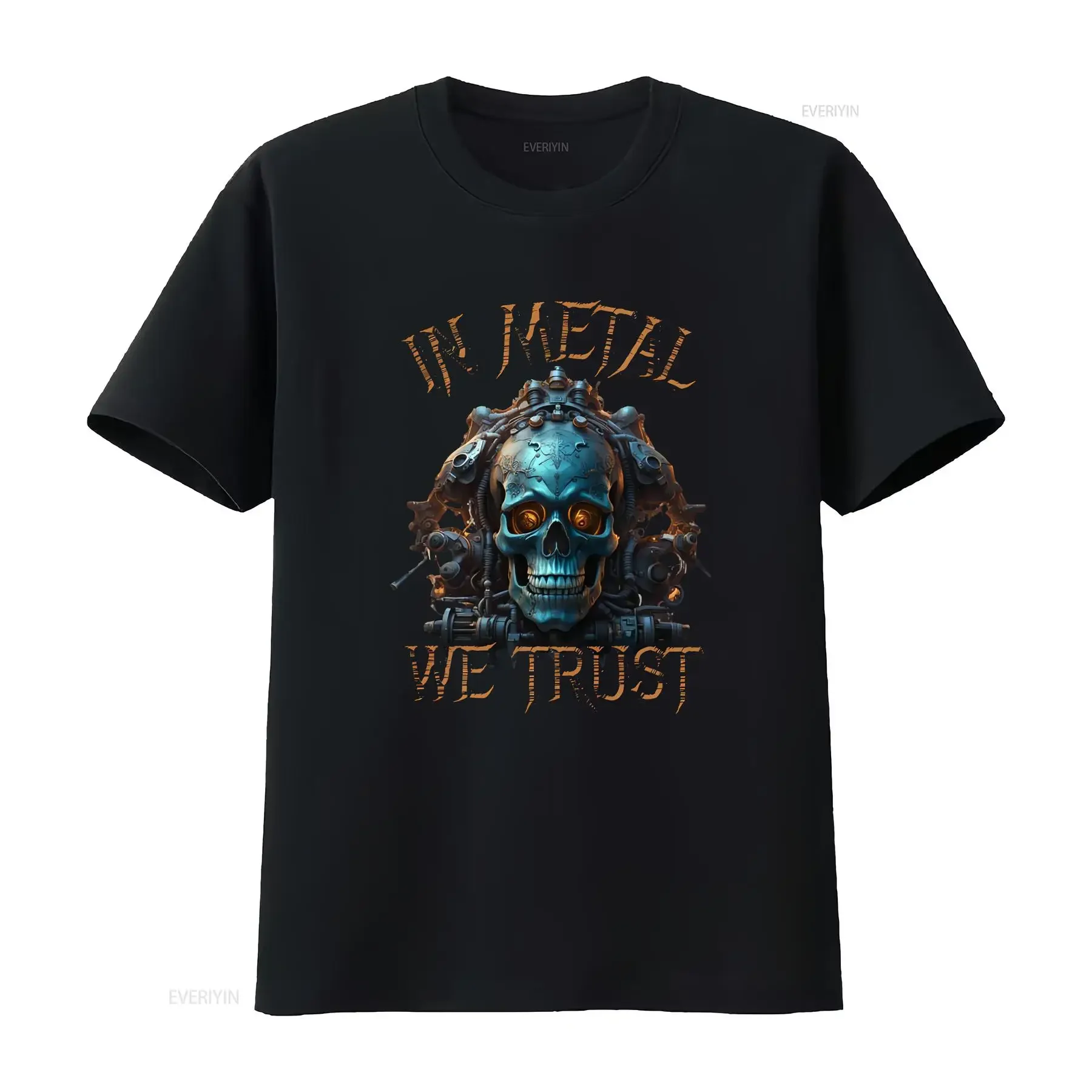 In Metal We Trust Skull T Shirt Mens Rock Music Musician tee for Husband Boyfriend Devil vintage Washed streetwear
