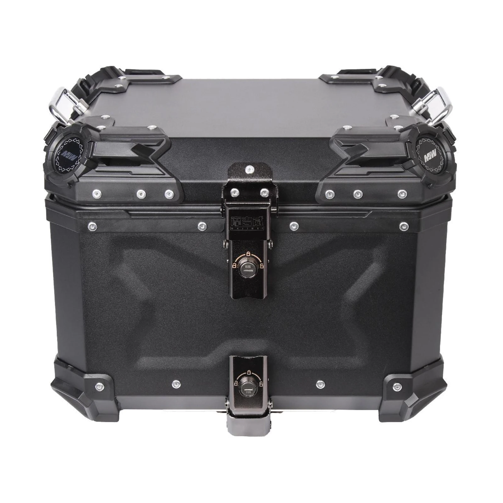 45L Motorcycle Tail Box with Anti-theft Lock Waterproof Dustproof Heavy Duty Black Aluminum Motorcycle Trunk with Universal Base