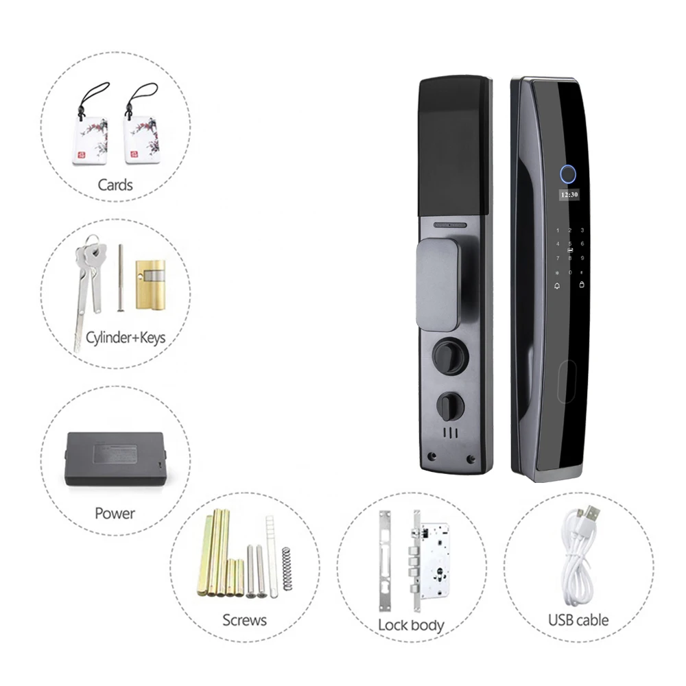 TIAGO A7 TUYA WIFI Remote Unlock Temporary Password Fingerprint Magnetic Card Password Key Fully Automatic Smart Door Lock