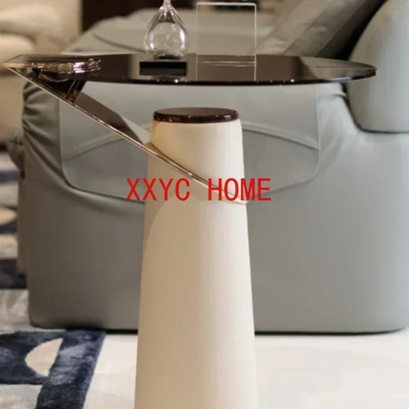 

round Side Sofa Corner Coffee European Style Living Room Light Luxury Black Glass Table