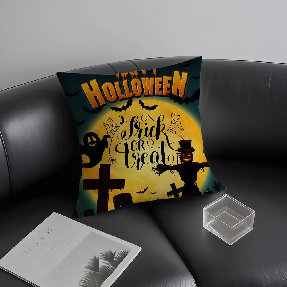 Pretty H-halloween Party Pillow Case Plush Fabric Soft Pillowcase Double Sided Print Cushion Cover Household Gifts