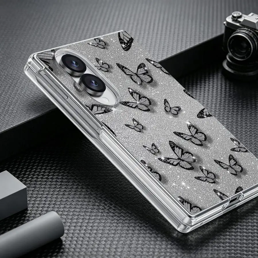Case for Samsung Galaxy Z Fold 8 PC Hard Luxury ZFold8 ZFold 8 Transparent Phone Cover Gray Butterfly