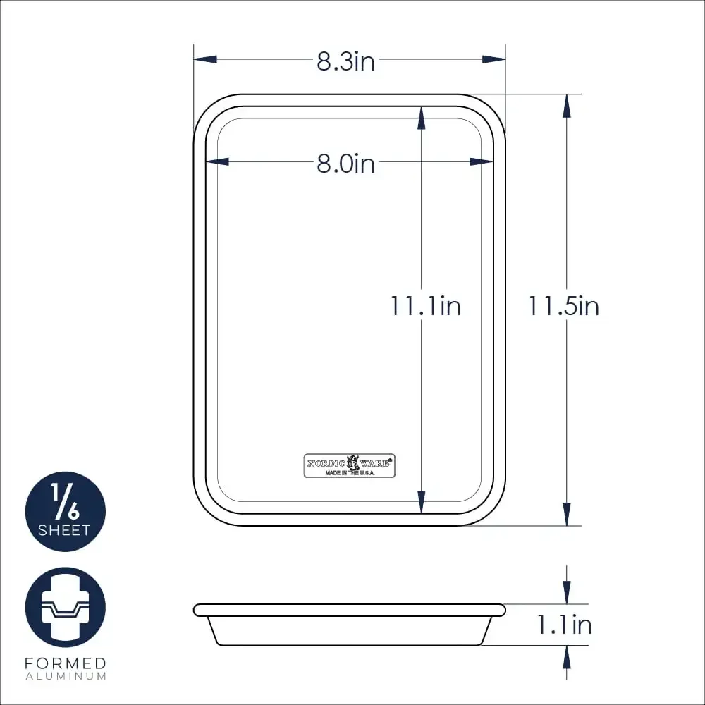 Naturals Aluminum 1/6th Baking Sheet 2pk Set, Silver, 11.45 x 8.25 x 1.4 Inches